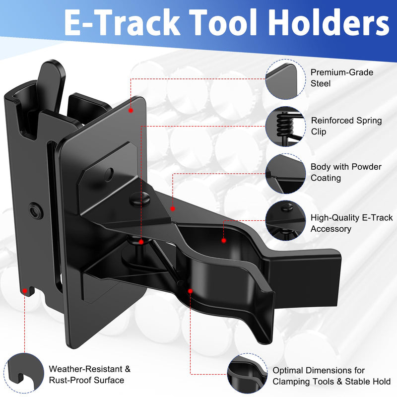 6pcs E-Track Tool Holders Tool Stabilizer for E-Track Enclosed Trailer Keep Rakes, Shovels, Broom E Track Tool Holder Hanger for E-Track Accessories Enclosed Trailer Accessories Black 6pcs E-Track Tool for Black