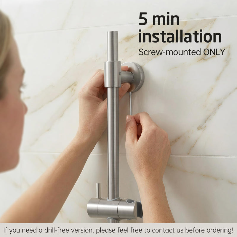 KES All Metal Shower Slide Bar 30-Inch (Non-Plastic) with Adjustable Shower Head Holder, 18/8 Stainless Steel Shower Slide Bar with Adjustable Bracket Cover Existing Holes, Brushed Steel, F210S78-BS