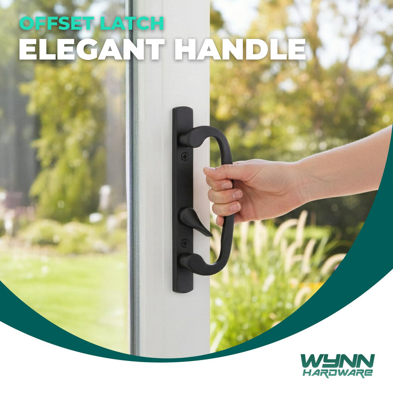 8.5" Legacy Sliding Patio Glass Door Offset Latch Black Handle Set with Keys - Sash Controls 2265 Keyed Lock - Fits 3-15/16" Screw Hole Spacing and 1-1/4" to 2-1/4" Door Thickness