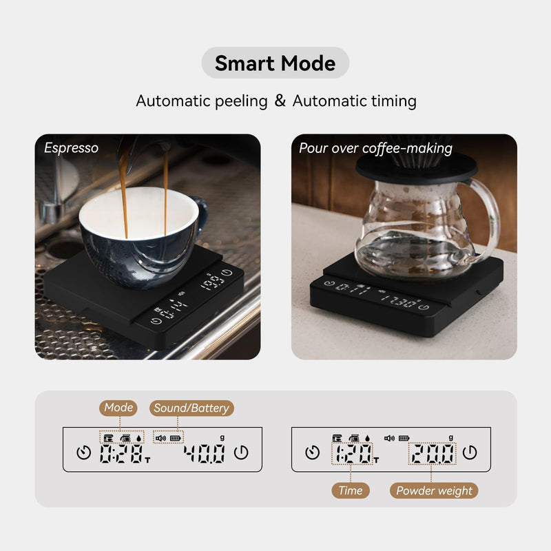 Mini Coffee Scale with Timer,Rechargeable Espresso Scale,2kg/0.1g Precision Scale for Espresso&Pour-Over Coffee,Portable Digital Kitchen Scale,Black