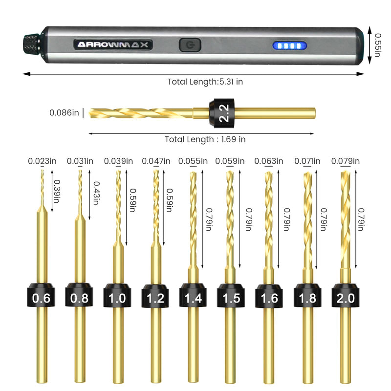 AM ARROWMAX Mini Electric Drill Pen, 13 in 1 with Aluminium case, Rechargeable, 900 RPM, Needle Vise Hand Drill Kit, 10 HSS Bits, DIY, Wood, Jewelry Making (SDS MINI) SDS MINI
