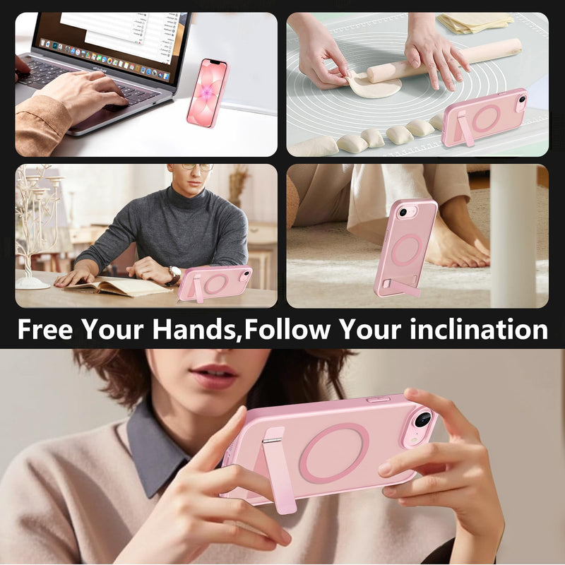 Magnetic Case for iPhone 17e/iPhone 16e with 2X Privacy Screen Protectors,iPhone 17 e/16 e Phone Case with Stand & Compatible with MagSafe,Shockproof Translucent Matte Protective Cover,Pink Pink