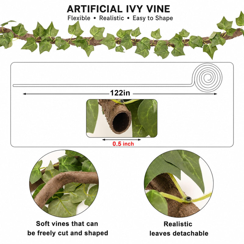 Artificial Leaf Vine Decor – Flexible Wire Protector for Indoor Outdoor Use | Garden, DIY Landscaping & Home Decor 1/2 Inch x 10FT