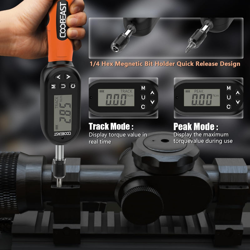 coobeast 38pcs Torque Screwdriver 1.01-106.2 in-lbs/0.11-12 Nm, 1/4 inch Drive Electronic Digital Torque Wrench Set Vibration with Buzzer/LED Notification for Gunsmithing, Scope Mounting