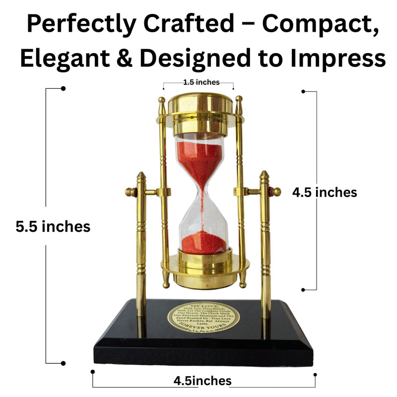 GUAAFA My Love Brass Sandtimer ClockCompass | Romantic Gift for Men Women, Husband Wife, Boyfriend Girlfriend - Engraved Quote