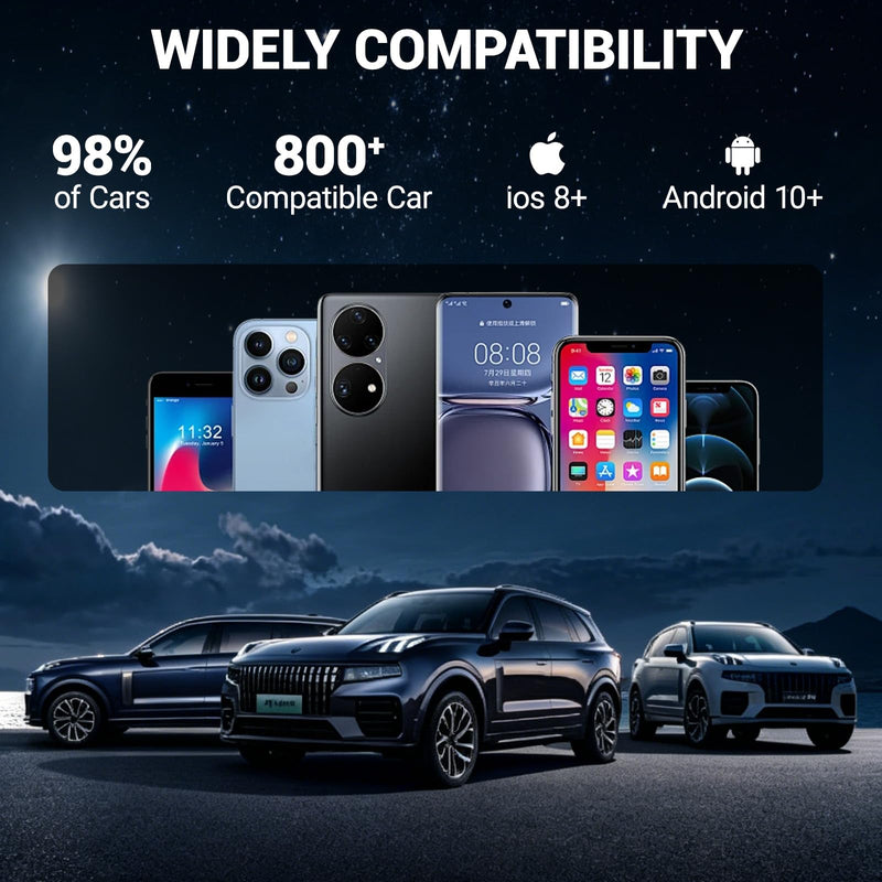 2026 Wireless CarPlay Android Auto Adapter, 2-in-1 Wireless CarPaly Dongle, Fast Auto-Connect, Vented Cooling, Plug and Play for OEM Factory Wired CarPlay Vehicles Black