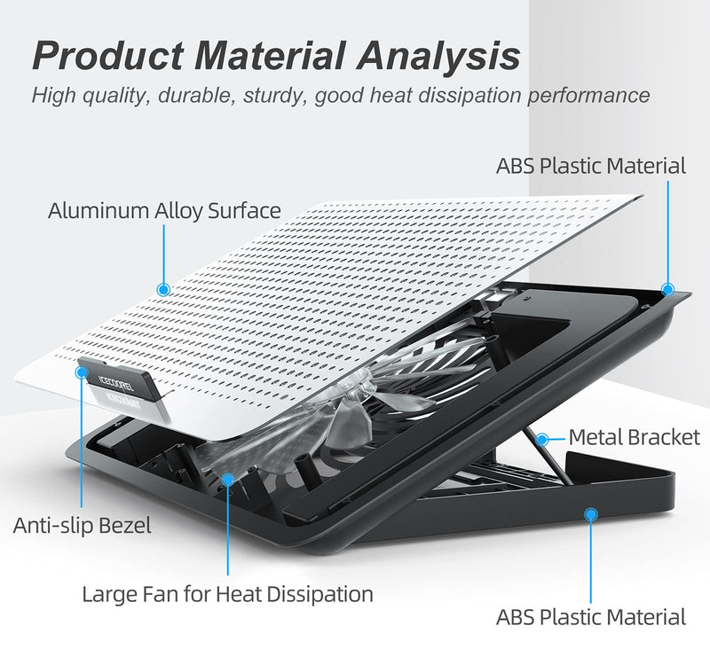 ICE COOREL Aluminum Laptop Cooling Pad, Laptop Cooler Stand with 7 Height Adjustable, Laptop Fan Cooling Pad for Laptop 12-15.6 Inch, Notebook Cooler Pad with Two USB Port (Silver) Silver