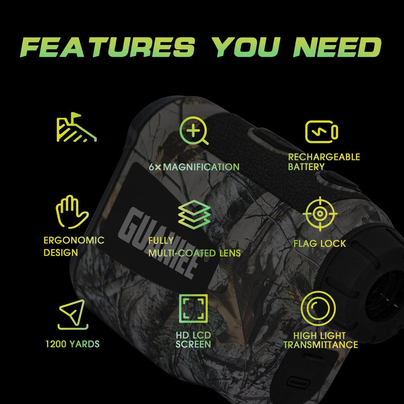 Golf Range Finder Laser Range Finder with Rechargeable Battery, 600/1000YDS, 6X Magnification, Flag-Lock, Slope, Lightweight, for Hunting 1000Y Camo