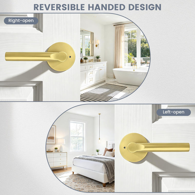 Gold Privacy Door Handles Interior Keyless Door Lever,Left & Right Hand use Door Lock for Bath and Bed,Modern Stainless Steel Privacy Door Lock,1Pack Gold 1