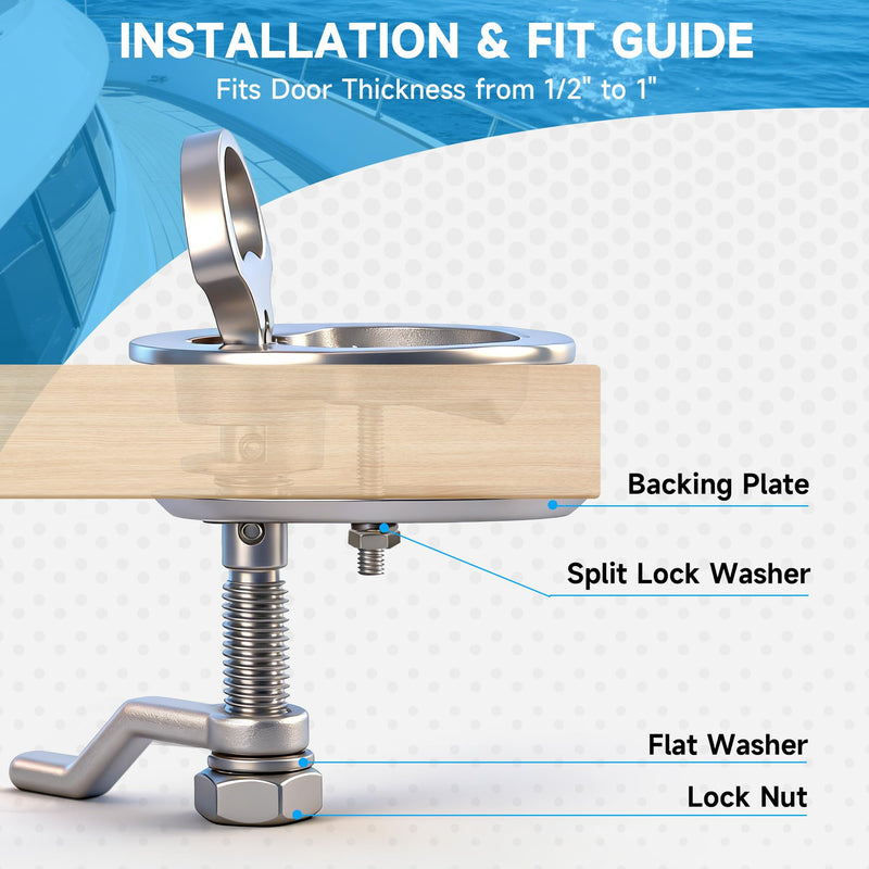 Boat Cam Latch, 316 Marine Stainless Steel Boat Hatch Latch with Back Plate, Flush Pull Handle Includes Installation Screws Marine Hatch Deck Hardware for Ships, Yachts, RVs Silver-2Pcs