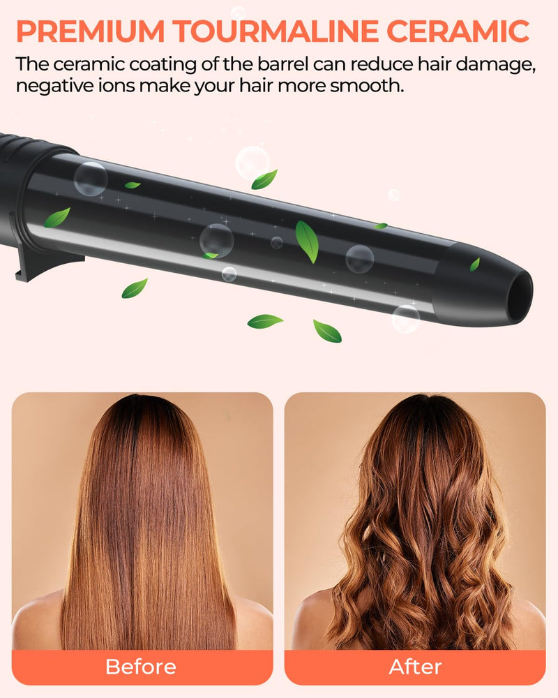 5 in 1 Curling Wand Set, Ohuhu Ceramic Barrels Hair Curler (9-32mm) | Dual Voltage, Heats in 30 Second, 356-410°F Adjustable, Travel-friendly, Lightweight, 2 Clips & Heat Glove, Gift for Women Black