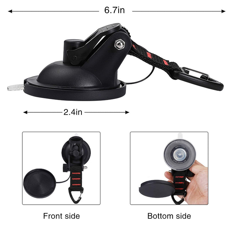 CONBOLA Suction Cups Hooks Heavy Duty Camper Accessories Car Camping Essentials Tie Down 2 Pieces Suction Cup with Securing Hook Strong Power for Car Awning Boat SUV Tent Window Glass.(2 pcs) Classic red line Black-2 Pieces