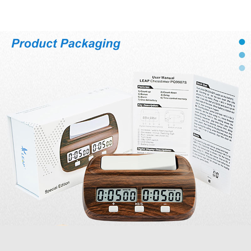 Chess Clock Digital Chess Timer with Delay and Bonus Professional for Board Games Timer Wood Grain Color