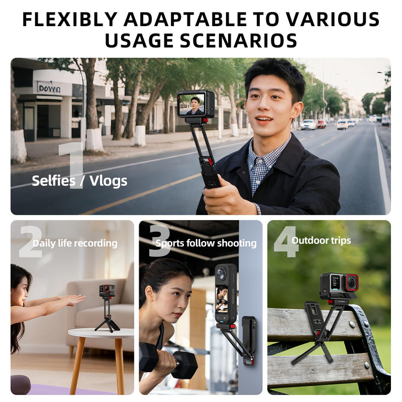 BRDRC X5 Magnetic Quick Release Tripod Stand, Aluminum Alloy Mini Table Mount for Insta360 X6/Ace Pro 2, 180° Adjustable Desktop Holder with 1/4" Screw Adapter, Arca-Swiss & Foldable Hook Accessories