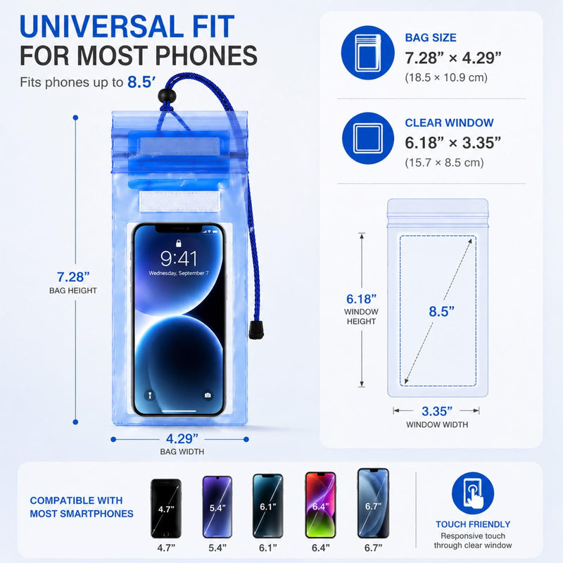 5 Pack 8.5" Multicolor Waterproof Phone Pouch, IP68 Universal Cell Phone Dry Bag Clear Case with Lanyard, Beach, Swimming, Cruise Ship Travel Essentials for iPhone 17 16 Pro Max,Samsung,and More