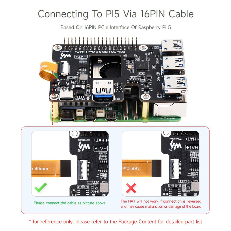 Waveshare PCIe to USB 3.2 Gen1 HAT for Raspberry Pi 5, PCIe to USB HUB, 4X High Speed USB Ports, No Driver Required, Plug and Play, HAT + Standard