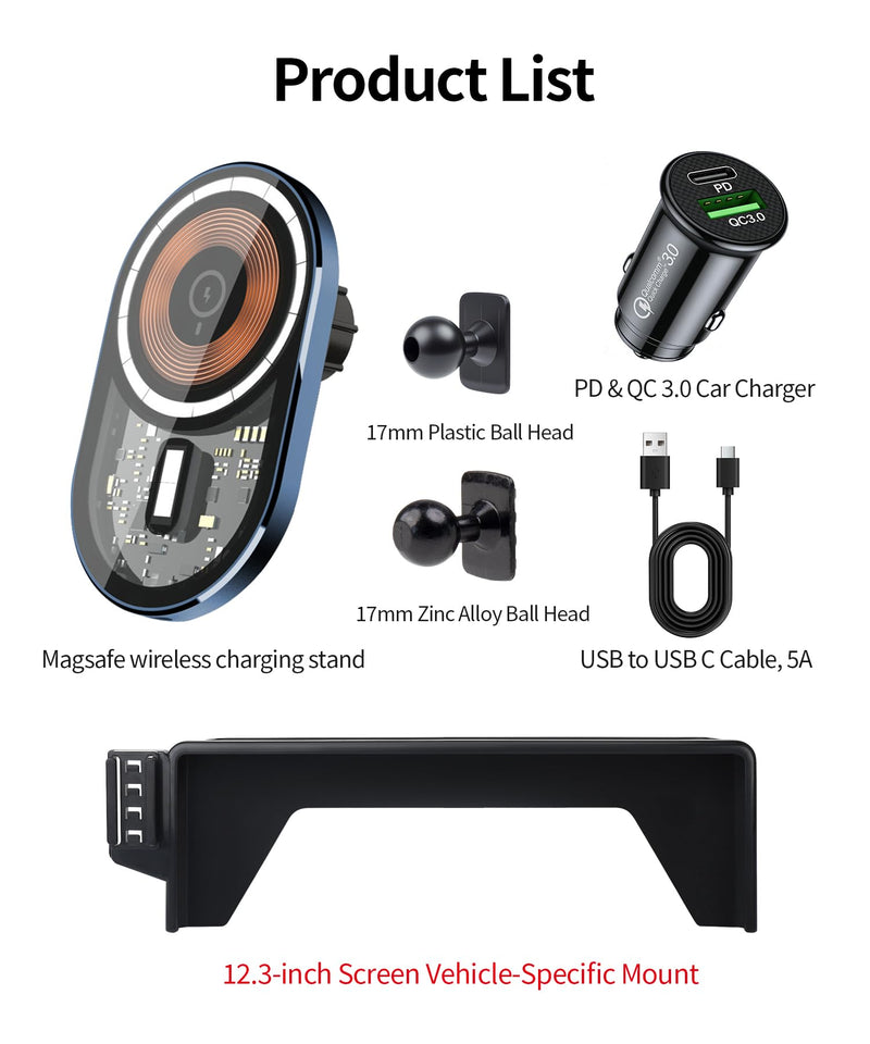 Wireless Charging Car Phone Holder for Honda Accord 2023-2026, 12.3" Screen | Magsafe Accessories Fast Charging Magnetic Cell Phone Holder Clip Compatible with iPhone Android, 3D Fit Vehicle Phone Stand 12.3-inch for 2023-2026 Accord/Hybrid