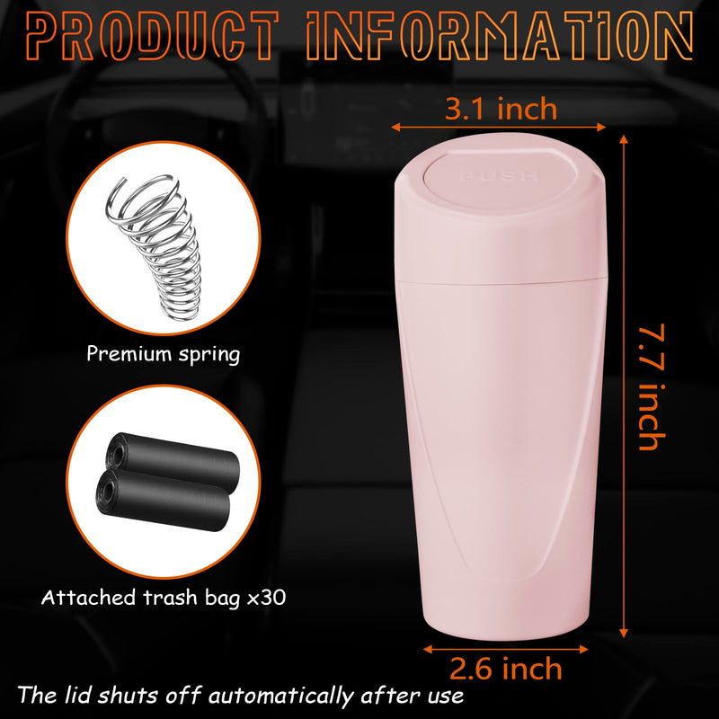 Car Trash Can with Lid, Leakproof Garbage Can with 40 Attached Trash Bags, Mini Essential Car Accessories for Interior for Car,SUV, Home, Office (Sakura Pink) Sakura Pink