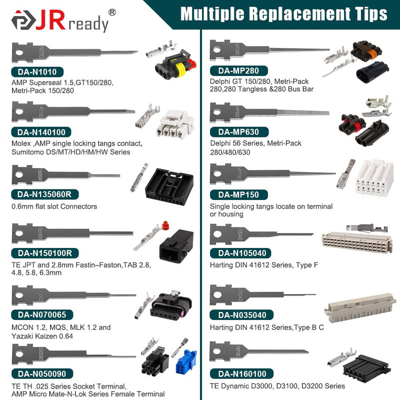 JRready ST5278 Replacement Tips for Pin Removal Tool 26PCS Pin Extractor Tool Tips Electrical Terminal Release Tool Compatible with Deutsch AMP/TE Molex Delphi JST Harting Connectors & More St5278 26pcs Replacement Tips