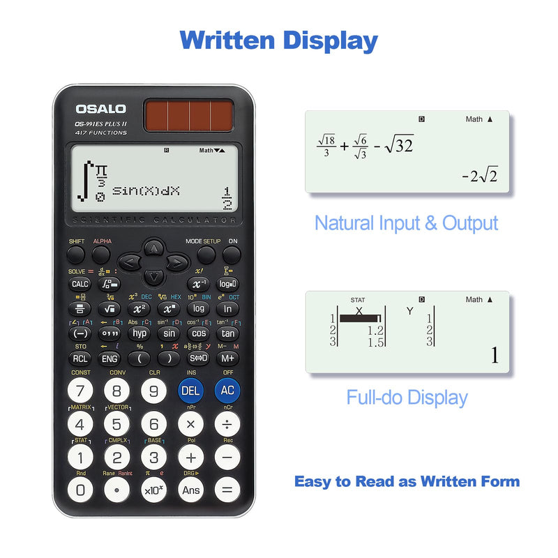 OSALO Scientific Calculator 417 Function 252 Functions 2 Line 10+2 Digits Written Display Solar and Battery Calculators for School College Students Secondary