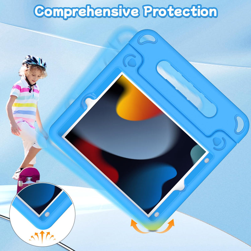 TIRIN Kids iPad Case 9th/8th/7th Generation 10.2 inch (2021/2020/ 2019) | Blue iPad 9th gen case with built-in screen protectors, iPad 8th gen case with Foldable Handle Stand, Child-friendly