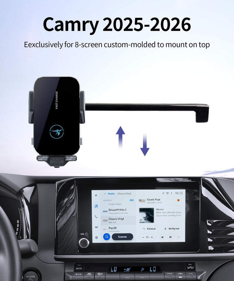 Wireless Charger Car Phone Mount for Toyota Camry LE/SE 2025-2026 8" Screen | Auto Clamp Cell Phone Mount Accessories 15W Qi Fast Charging Stand Compatible with iPhone Android,360° Navigation Bracket for 2025-2026 Camry LE/SE(8 inch screen only)