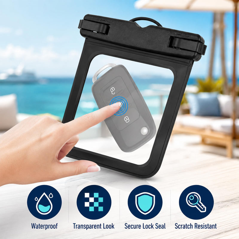 2 Pack Small Waterproof Wallet, Waterproof Key Holder Pouch Black | Floating Waterproof Car Key Fob Case, IPX8 Submersible Dry Bag, Pocket TPU Pouch for Beach Surfing Boating Water Sports