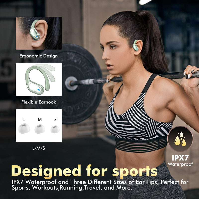 HAOYUYAN Wireless Earbuds, Sports Bluetooth Headphones, 80Hrs Playtime Ear Buds with LED Power Display, Noise Canceling Headset, IPX7 Waterproof Earphones for Workout/Running（Light Green）