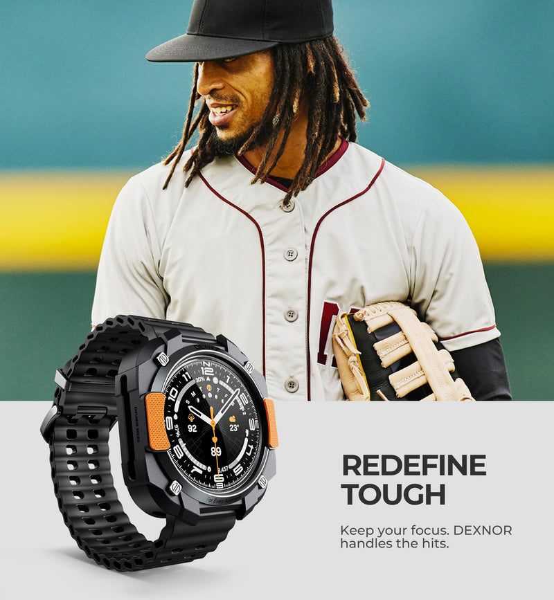 DEXNOR Case for Samsung Galaxy Watch Ultra 47mm 2025/2024, Durable Shockproof TPU Bumper Cover for Outdoor Adventure，Black Orange black-orange