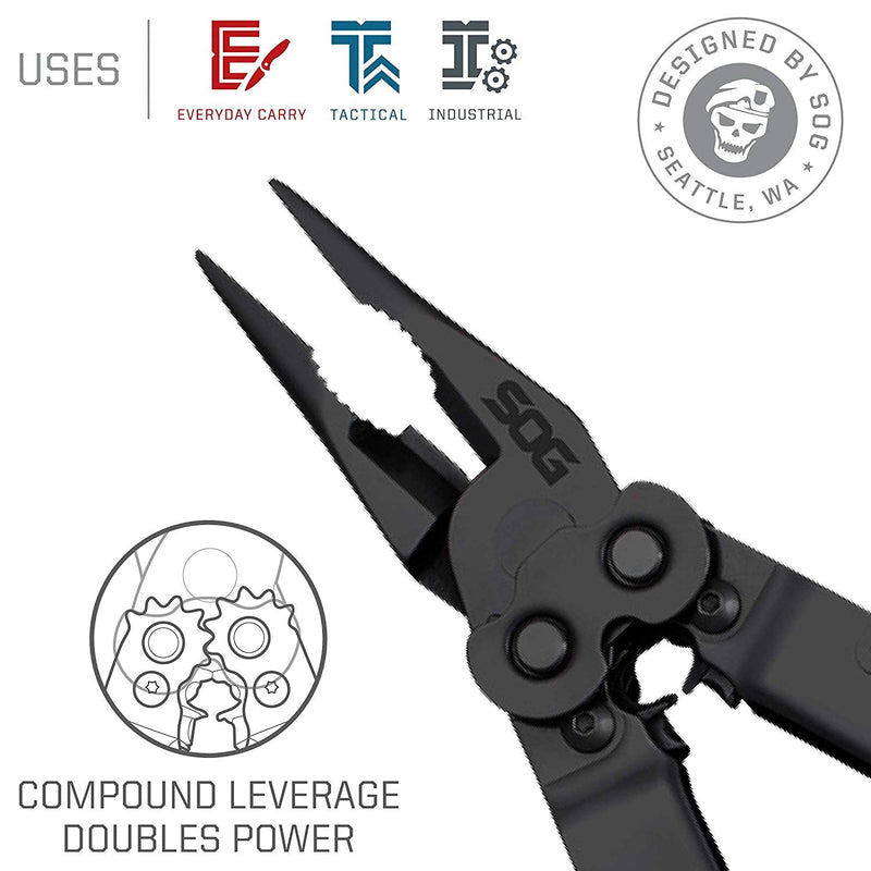 SOG PowerLock Multi-Tool- Compound Leverage Technology with EOD Crimper Device, 420 Stainless Steel Body, 18 Lightweight Specialty Tools (B61N-CP) , Black