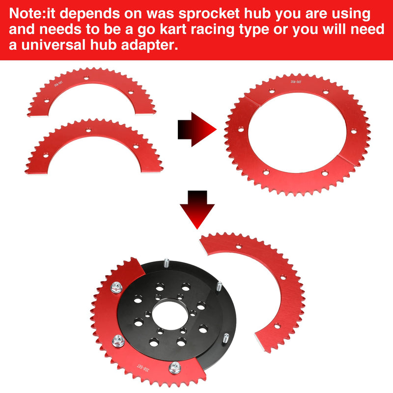 GREHUA #35 Chain 56 Tooth Split Sprocket for Predator 212cc 196cc 6.5hp 7.0hp Coleman CT200U BT200X CT100U TrailMaster MB200 MegaMoto B212 Motovox Doodlebug Baja Mini Bike Go Kart Cart Parts Aluminum #35 56T 1