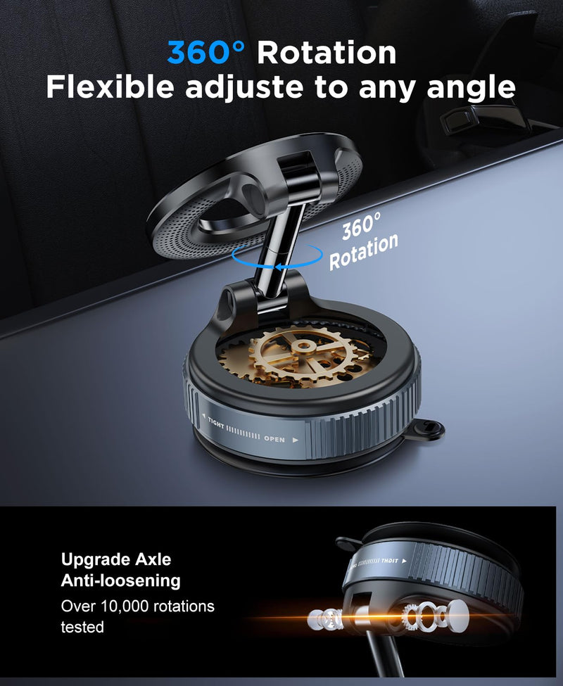 Beeasy for MagSafe Car Mount Upgraded Vacuum Suction Dashboard Phone Holder, 360° Adjustable Foldable Car Mount for iPhone17 16e 16 15 14 13 12 Pro Max, Fit for Gym/Smooth Surface, White