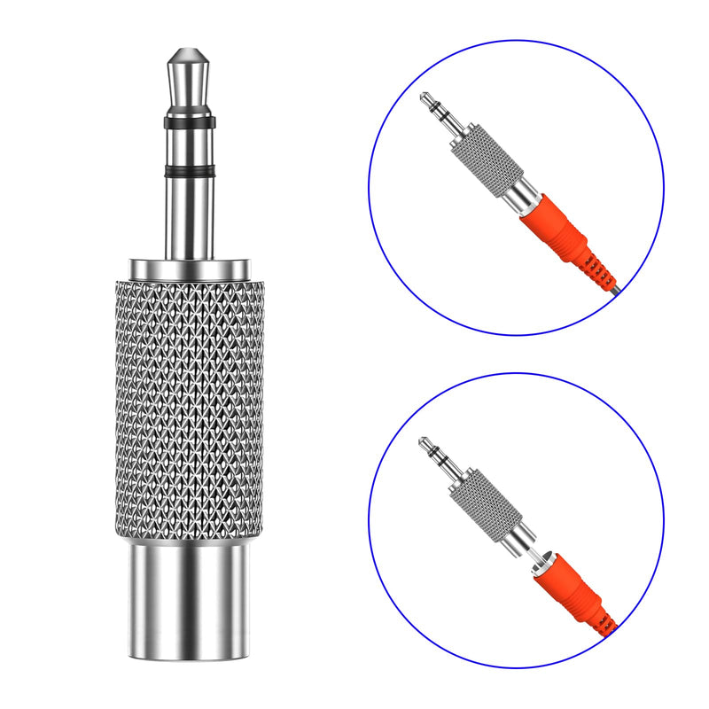 RCA to 3.5mm Audio Adapter, 3.5mm (1/8 Inch) Stereo Plug Male to RCA Female Jack, Metal Adaptor Connector, Silver, 2 Pack, 3-Pole