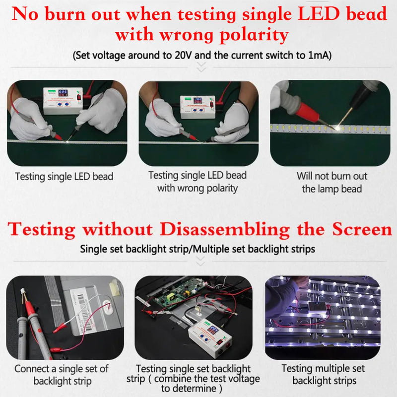 Constant Current Board ＆ TV Backlight Strip ＆ LED Lamp Bead Multi Tester, No Screen Disassembly, Test Tool for All LED Lights Repair, Professional TV Maintenance Testing Kit, Output 0-330V (0-150mA)