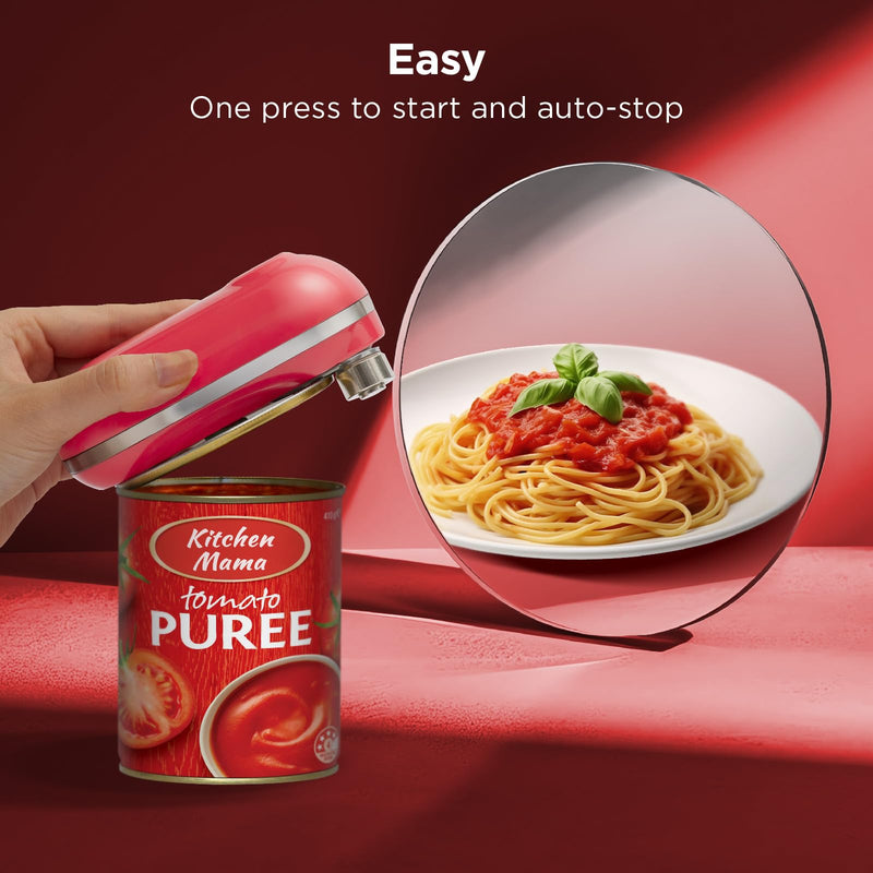Kitchen Mama Mini Plus Rechargeable Electric Can Opener: USB-C Charging, Hands-Free, Auto Stop, Compact, Cordless, Smooth Edge - Perfect for Seniors with Arthritis, Home, and Travel (Red) Red Small