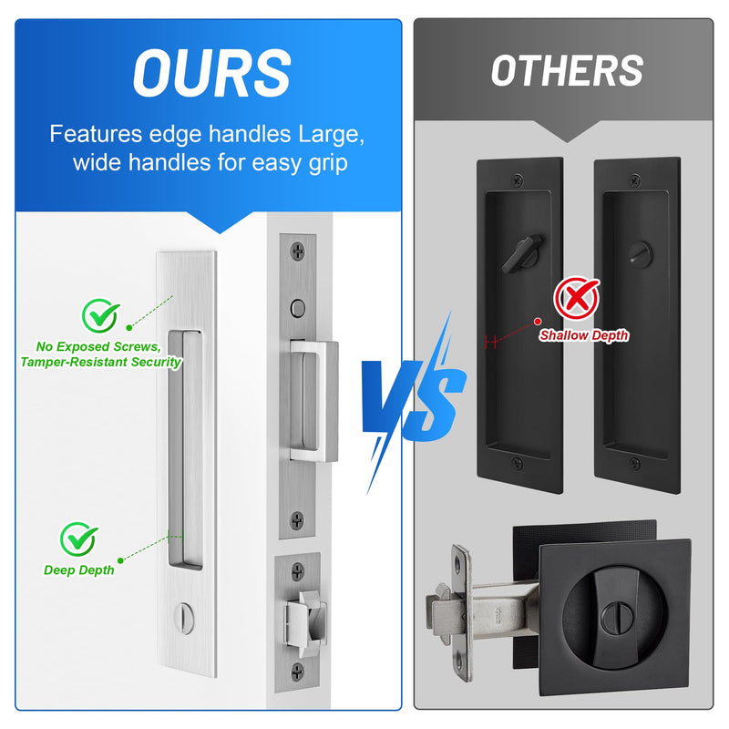 Dontay Pocket Door Handle and Edge Pull, Narrow Modern Rectangular Keyed Entry Function, Recessed Sliding Door Hardware for 1 3/8” to 2 3/16” Thickness Door (Privacy Lock, Brushed Nickel, 1 Pack) Privacy Lock
