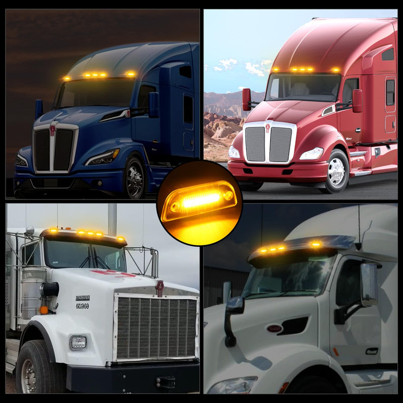 5PCS 9LED Cab Marker Top Roof Running Lights Assembly, Reflective Clear Lens, Super Bright Amber Light, Compatible with Kenworth T680 T770 T880 & Peterbilt 579 Heavy Trucks Cab Marker Lights