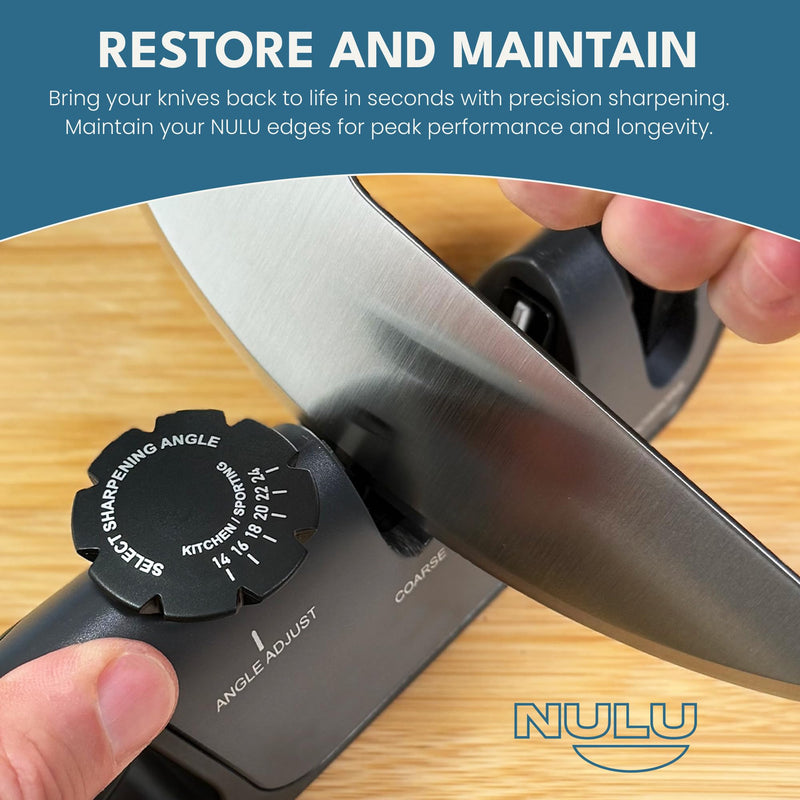 NULU Adjustable Knife Sharpener - Manual Knife Sharpener with Angle Control for Nulu & Traditional Knives, Ergonomic Design, Triple Sharpening System for Professional Results