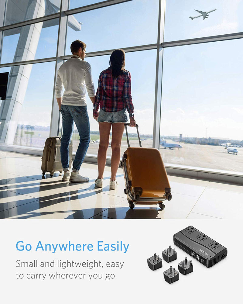 BESTEK Universal Travel Adapter 100-220V to 110V Voltage Converter 250W with 6A 4-Port USB Charging 3 AC Sockets and EU/UK/AU/US/India Worldwide Plug Adapter (Black) 02 EU Plug Black