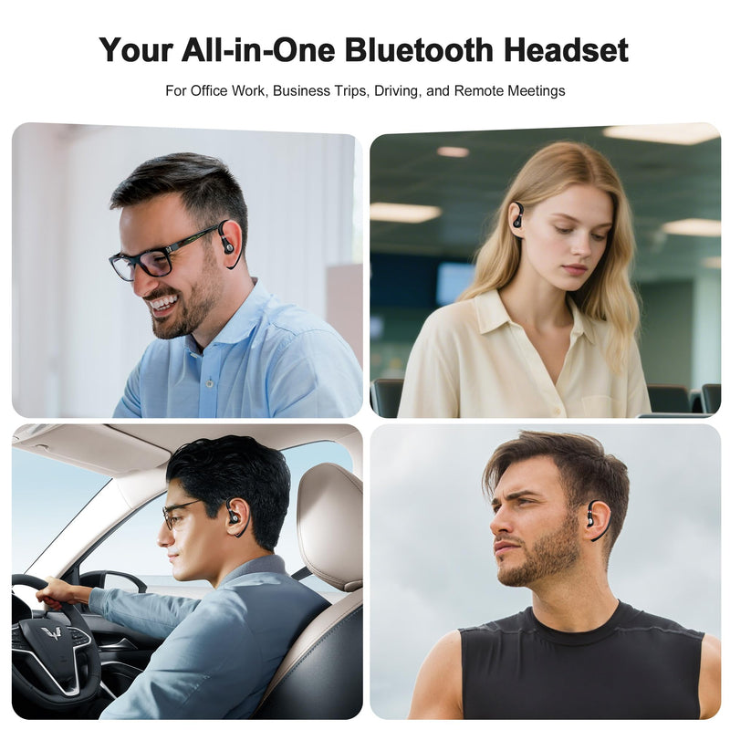 Bluetooth Headset,Wireless Bluetooth Earpiece,Headphones for Work | 15g Ultralight,500mAh Charging Case,72H Playtime for Work,V5.3 Hand-Free Comfortable Fit with Mic for Trucker/Office Red