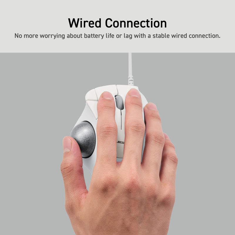 ELECOM Ergonomic Comfort Design Trackball IST Wired USB-A Connection, Super Smooth Tracking with Roller Ball Bearing, 36mm Ball, Thumb Control, Compatible for Windows, PC, and Mac White (M-IT11URWH)