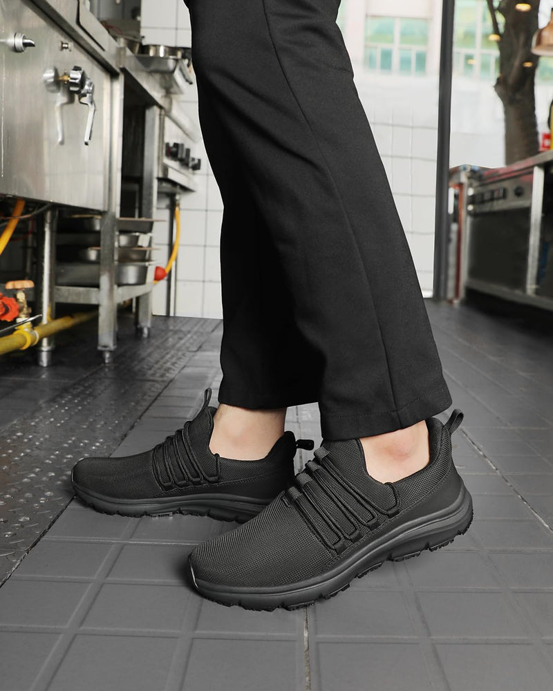 VikoViren Non Slip Work Shoes for Men Restaurant or Food Service Sneakers Breathable Lightweight Water Resistant Walking Shoes Chef Kitchen Footwear 10 Black