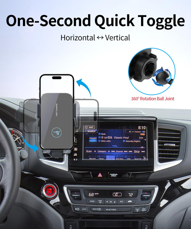 Wireless Charger Car Phone Holder for Honda Pilot Passport Ridgeline | 5/8" Screen,Pilot 2016-2020/Passport 2019-2020/Ridgeline 2017-2020, Auto Clamp Cell Phone Mount Clip Accessories 15W Qi Stand 5/8-inch for16-20Pilot19-20Passport17-20 Ridgeline