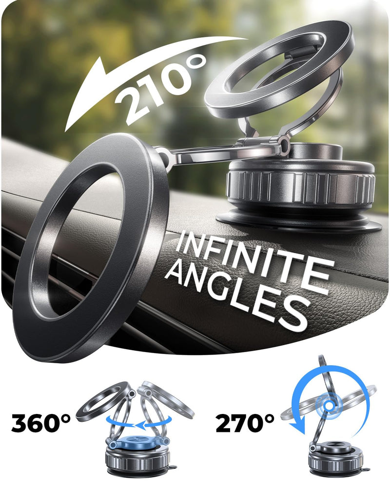 2-Pack Vacuum Magnetic Phone Holder for Car [All-Metal & 119+lbs Suction] | 360 Adjustable Suction Phone Mount for Magsafe Car Holder, [Military-Grade] Car Phone Holder for iPhone 17 Pro Max 16 15 14