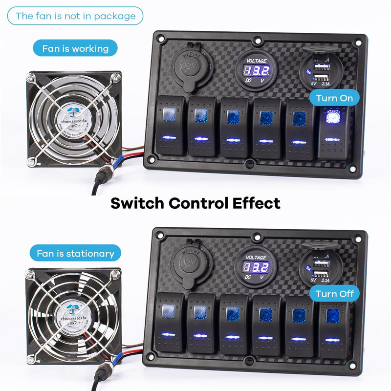 Hosyond Marine Boat Switches Panel Waterproof 12V 6 Gang Rocker Switch Panel with USB Slot Cigarette Lighter for Car RV Truck