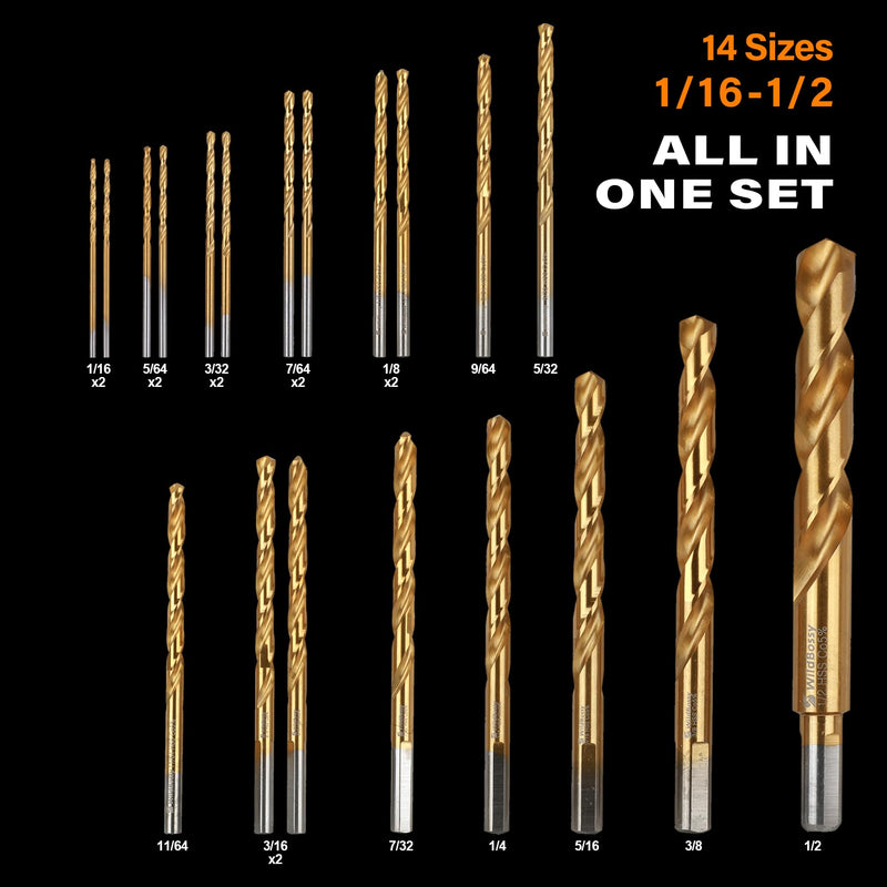 M35 Cobalt Drill Bit Set 20PCS(1/16"-1/2") High Speed Steel Jobber Length Drill Bit Kit for Hardened Metal with Index Storage Case 1/16-1/2 inch - 20 PCS - Right Hand