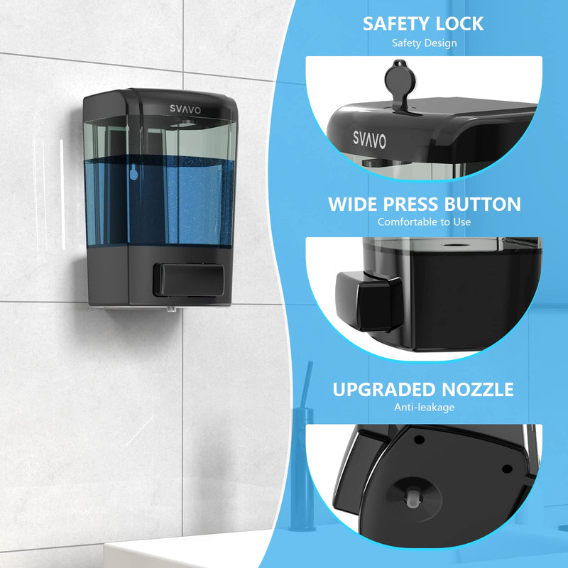 SVAVO Wall Mounted Soap Dispenser Kitchen Bathroom Manual Soap Dispenser Refillable Hand soap Dispenser for Liquid Contianers Shampoo Gel Chamber for Household Commerical 23.7oz (700ml) ABS Black
