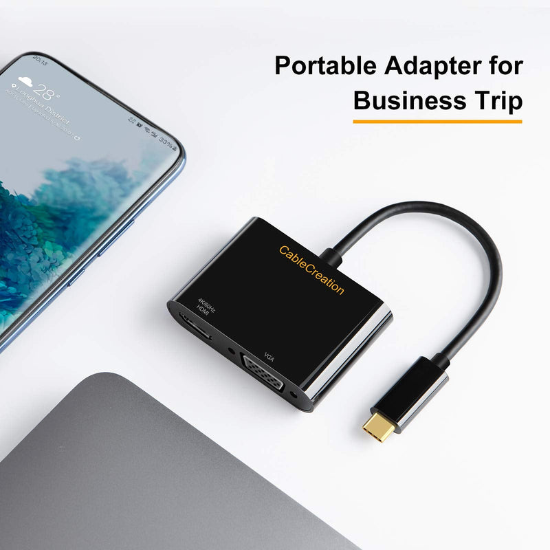 CableCreation USB C to HDMI VGA Adapter4K@60Hz, VGA to USBC-C Adapter, USB-C VGA Multiport Adapter Compatible with iPhone 15 Plus/15 Pro Max, Galaxy S22 Ultra, iPad Pro 2020, Chromebook, Surface Pro Black 4K@60Hz 1