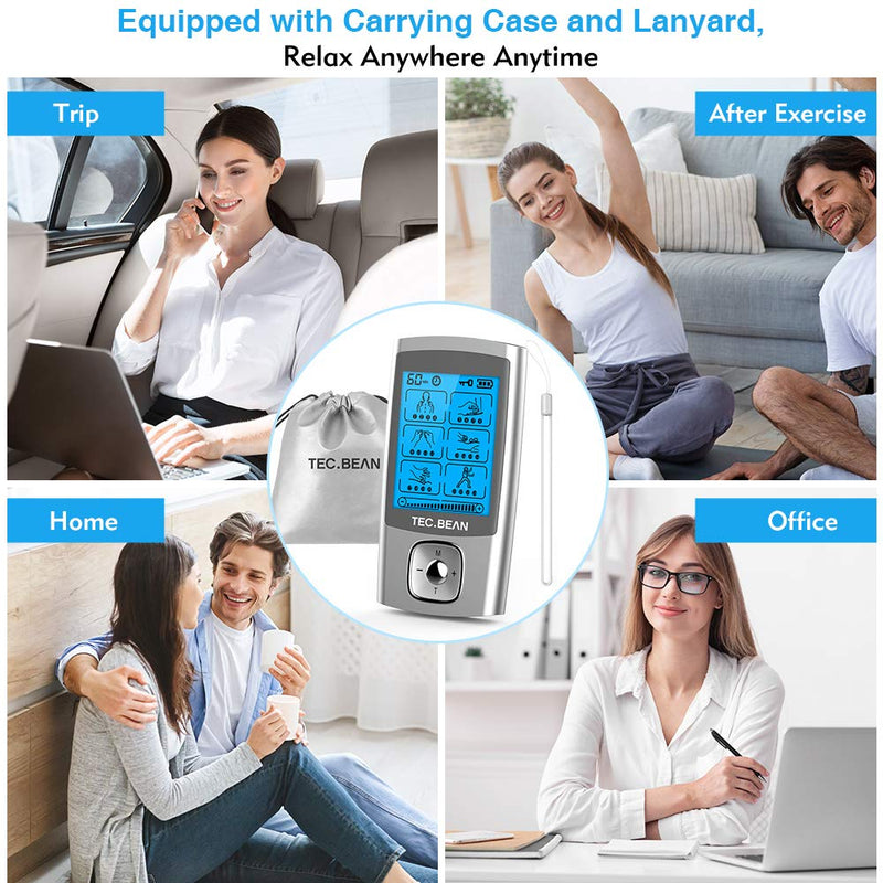 24 Modes Tens Unit Muscle Stimulator, Rechargeable Tens Machine with 8 Electrode Pads (American Gel), Electric Pulse Massager for Pain Relief Therapy(Silver) A-silvera