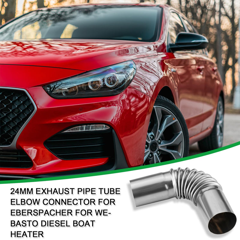 2pcs Diesel Heater Exhaust Pipe, Stainless Steel 24mm Parking Air Heater Exhaust Pipe Tube Elbow Connector with 4 Clamps for Webasto Eberspacher Diesel Boat Heater 13cm Exhaust Pipes and Tips